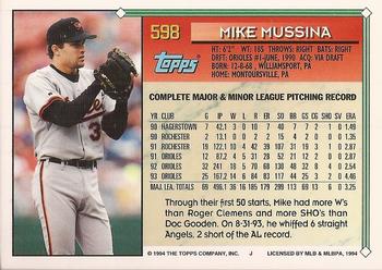 1994 Topps - Gold #598 Mike Mussina Back
