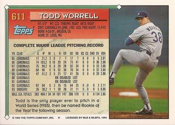 1994 Topps - Gold #611 Todd Worrell Back