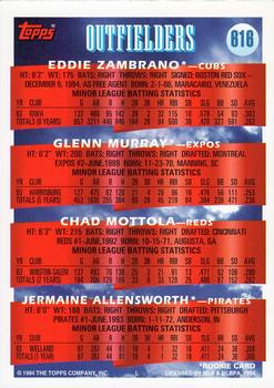 1994 Topps - Gold #616 OF Prospects (Eddie Zambrano / Glenn Murray / Chad Mottola / Jermaine Allensworth) Back