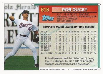 1994 Topps - Gold #618 Rob Ducey Back