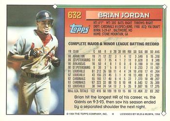 1994 Topps - Gold #632 Brian Jordan Back