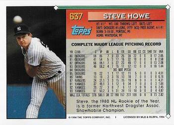1994 Topps - Gold #637 Steve Howe Back