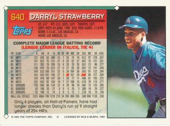 1994 Topps - Gold #640 Darryl Strawberry Back