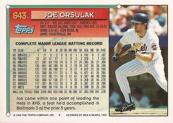 1994 Topps - Gold #643 Joe Orsulak Back
