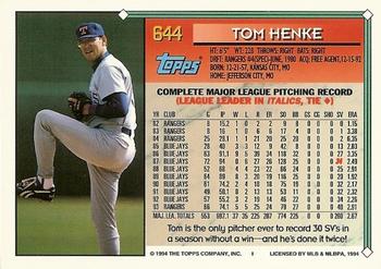 1994 Topps - Gold #644 Tom Henke Back