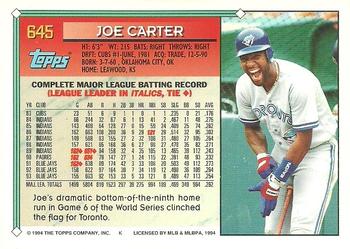 1994 Topps - Gold #645 Joe Carter Back