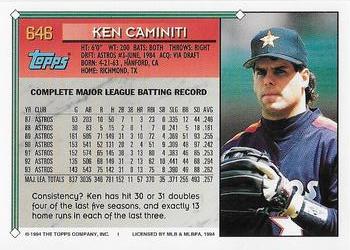 1994 Topps - Gold #646 Ken Caminiti Back