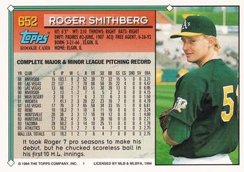1994 Topps - Gold #652 Roger Smithberg Back
