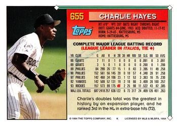 1994 Topps - Gold #655 Charlie Hayes Back