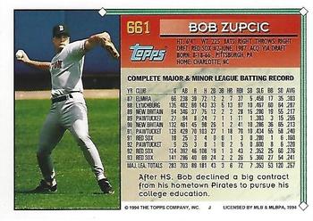 1994 Topps - Gold #661 Bob Zupcic Back
