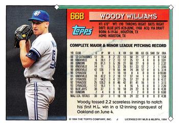 1994 Topps - Gold #668 Woody Williams Back