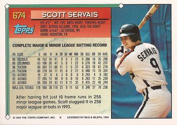 1994 Topps - Gold #674 Scott Servais Back
