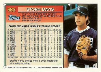 1994 Topps - Gold #682 Storm Davis Back