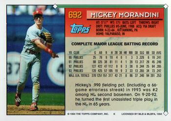 1994 Topps - Gold #692 Mickey Morandini Back