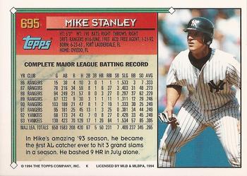 1994 Topps - Gold #695 Mike Stanley Back