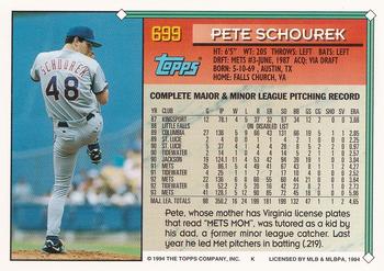 1994 Topps - Gold #699 Pete Schourek Back