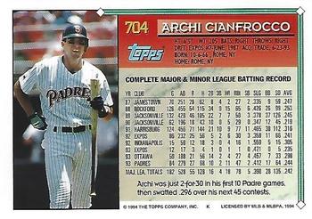 1994 Topps - Gold #704 Archi Cianfrocco Back