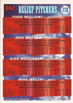 1994 Topps - Gold #713 P Prospects (Todd Williams / Ron Watson / Kirk Bullinger / Mike Welch) Back