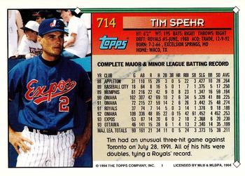 1994 Topps - Gold #714 Tim Spehr Back