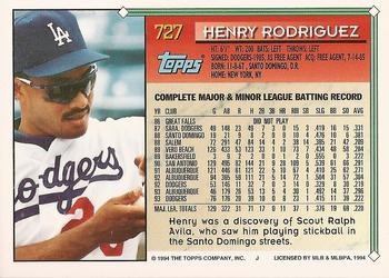 1994 Topps - Gold #727 Henry Rodriguez Back