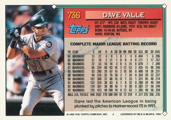 1994 Topps - Gold #736 Dave Valle Back