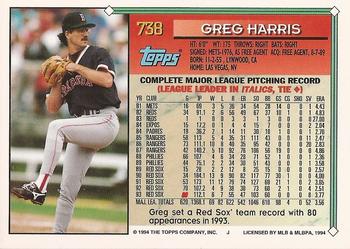 1994 Topps - Gold #738 Greg Harris Back