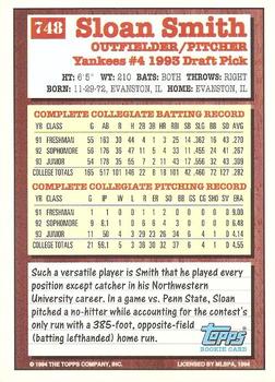 1994 Topps - Gold #748 Sloan Smith Back