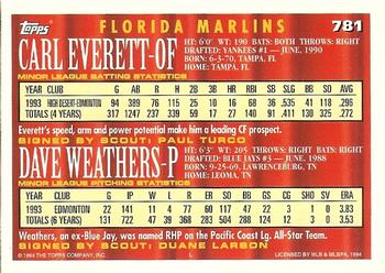 1994 Topps - Gold #781 Carl Everett / Dave Weathers Back