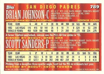 1994 Topps - Gold #789 Brian Johnson / Scott Sanders Back