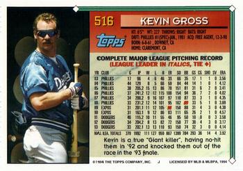1994 Topps - Gold #516 Kevin Gross Back