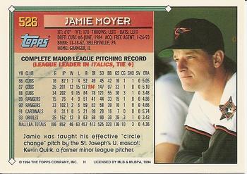 1994 Topps - Gold #526 Jamie Moyer Back