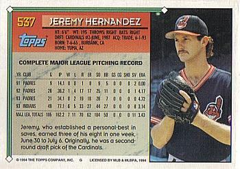 1994 Topps - Gold #537 Jeremy Hernandez Back