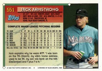 1994 Topps - Gold #551 Jack Armstrong Back