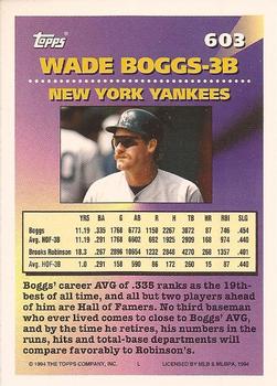 1994 Topps - Gold #603 Wade Boggs Back