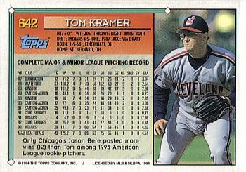 1994 Topps - Gold #642 Tom Kramer Back