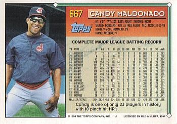 1994 Topps - Gold #667 Candy Maldonado Back