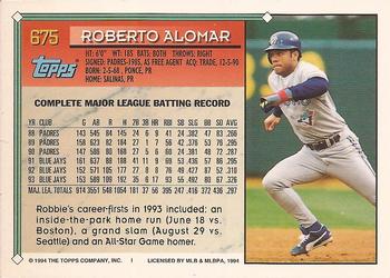 1994 Topps - Gold #675 Roberto Alomar Back