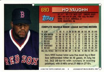1994 Topps - Gold #690 Mo Vaughn Back
