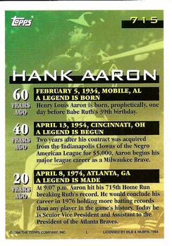 1994 Topps - Gold #715 Hank Aaron Back