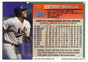 1994 Topps - Gold #730 Bobby Bonilla Back