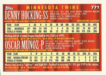 1994 Topps - Gold #771 Denny Hocking / Oscar Munoz Back