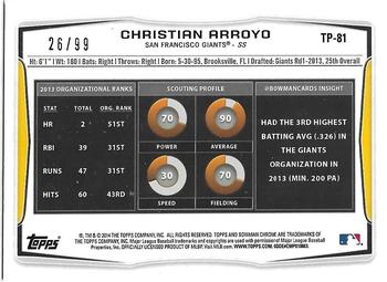 2014 Bowman Draft - Top Prospects Purple Ice #TP-81 Christian Arroyo Back