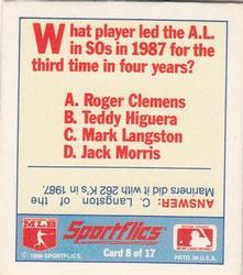 1988 Sportflics Gamewinners - Baseball Trivia Quiz #8 Baseball Trivia Quiz Back
