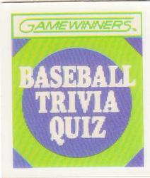 1988 Sportflics Gamewinners - Baseball Trivia Quiz #9 Baseball Trivia Quiz Front