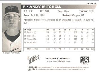 2007 Choice Norfolk Tides #24 Andy Mitchell Back