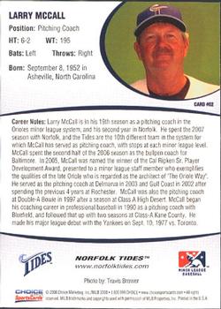 2008 Choice Norfolk Tides #02 Larry McCall Back