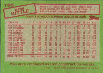 1985 Topps #105 Ron Kittle Back