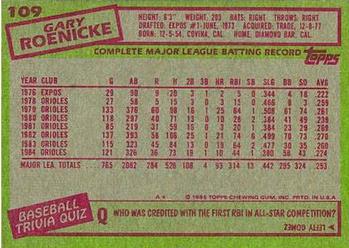 1985 Topps #109 Gary Roenicke Back
