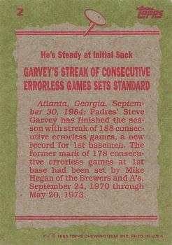 1985 Topps #2 Steve Garvey Back