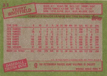 1985 Topps #31 Terry Whitfield Back